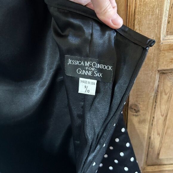 Jessica McClintock for Gunne Sax 9 / 10 Black Polka Dot Dress Strapless - Picture 7 of 13